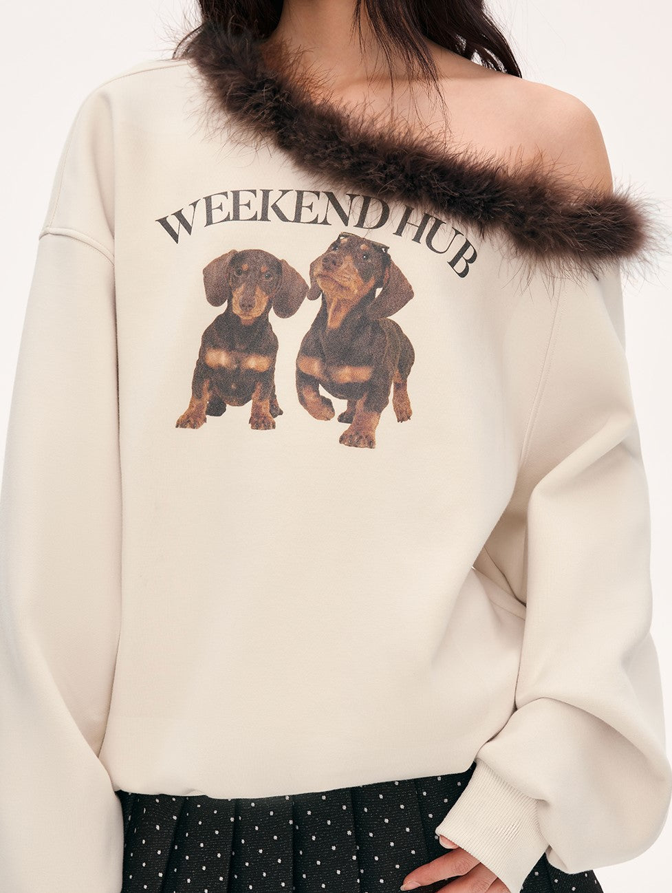 American Retro Print Off-Shoulder Sweatshirt WEE0076