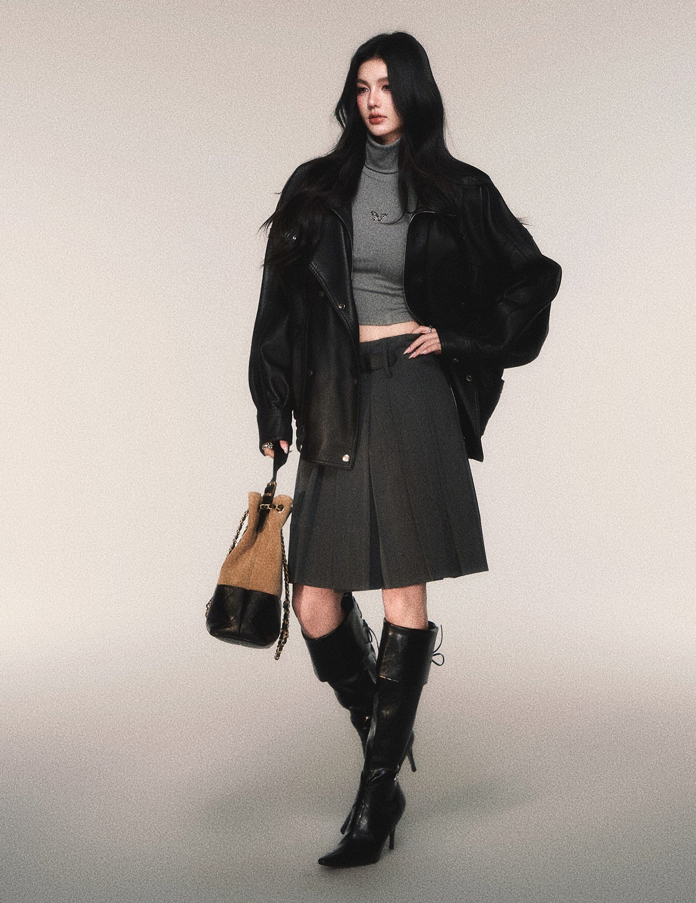 Black Lapel Leather Jacket LUL0212