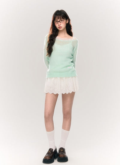 Knitted Splicing Lace Hollow Top NTO0202
