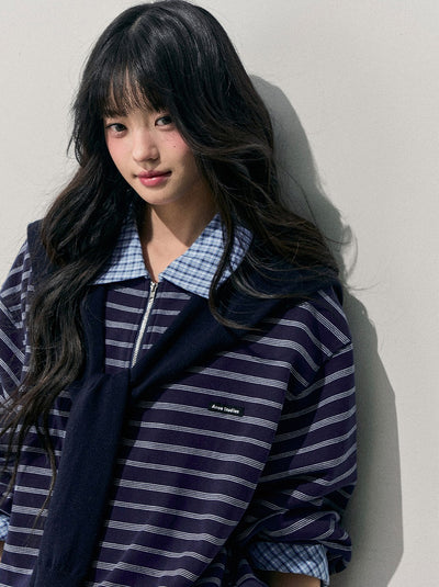 Blue Faux Two-Piece Striped T-Shirt DIA0710