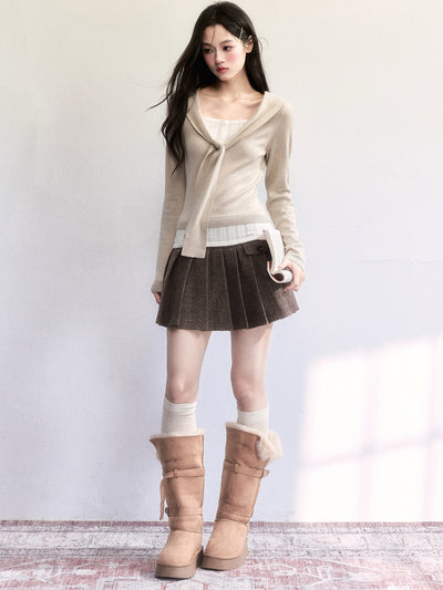 Fake Two Piece Tie Short Sweater FRA0507
