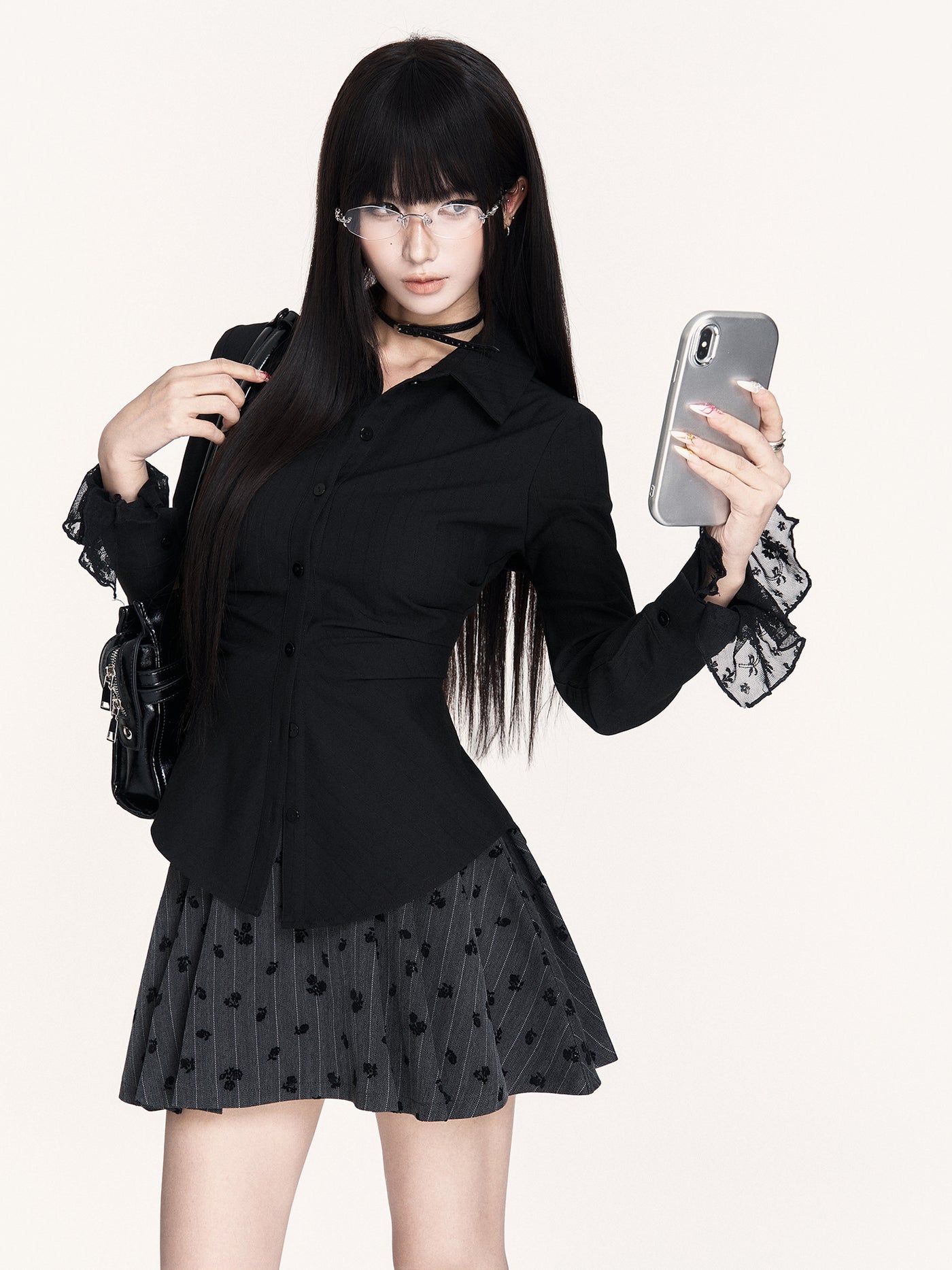 Striped Lace Long-sleeved Shirt VOC0454