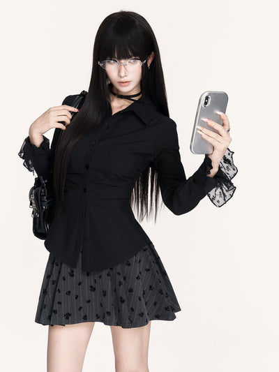 Striped Lace Long-sleeved Shirt VOC0454