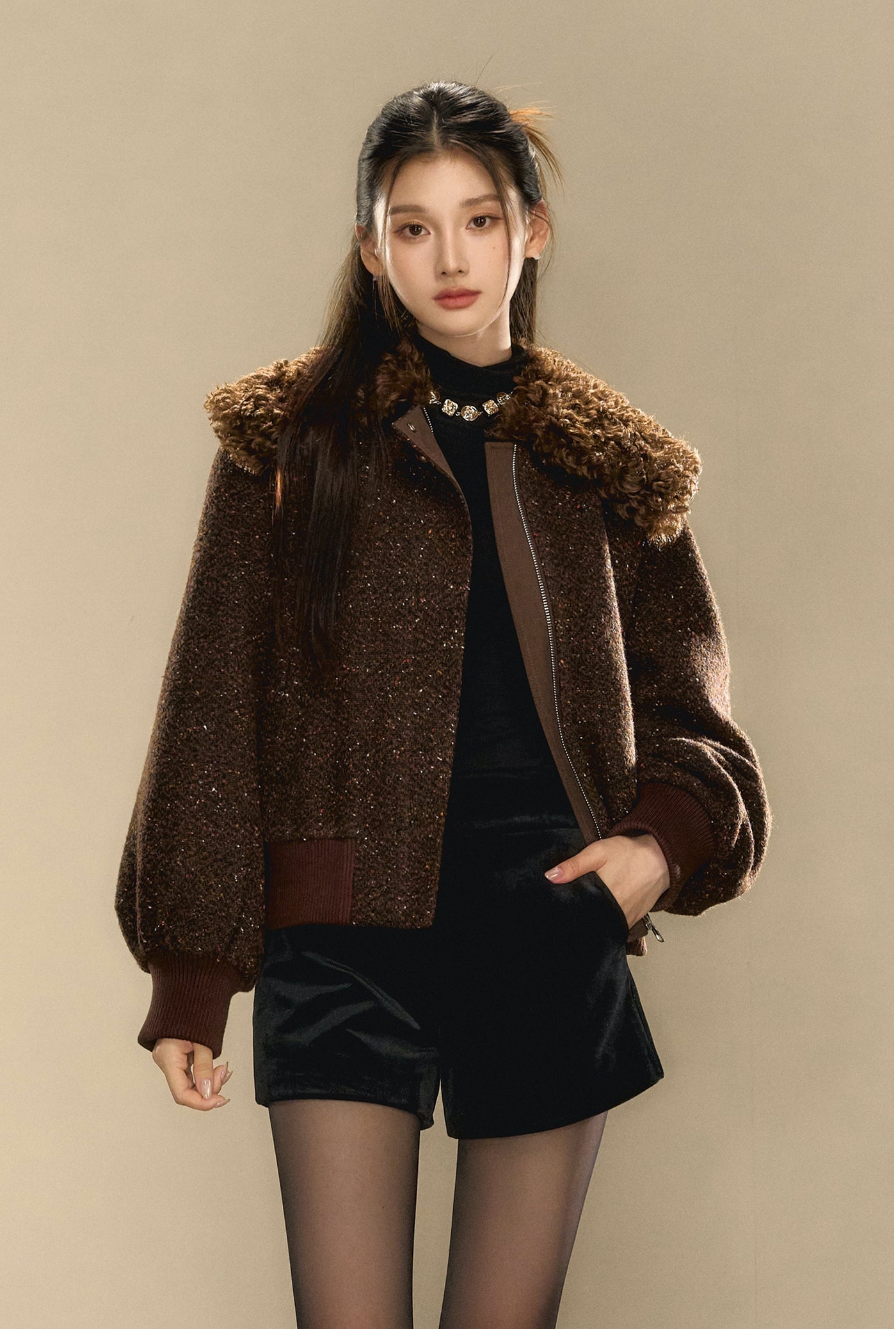 Small Fragrance Wool Short Camel Jacket OSH0092