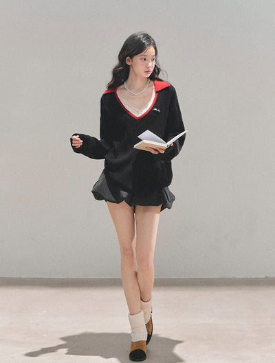 Large V-neck Casual Sweater DIA0726