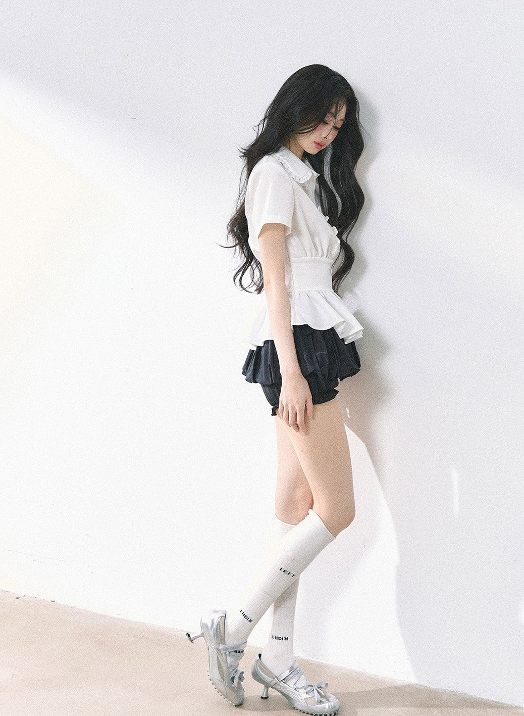 Waist Slim White Slim Shirt DIA0471