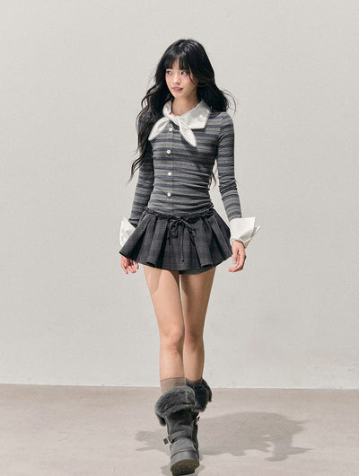 Faux Two-Piece Striped T-Shirt DIA0708