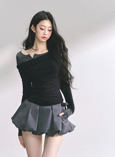 Fake Two-piece Off-shoulder T-shirt DIA0546