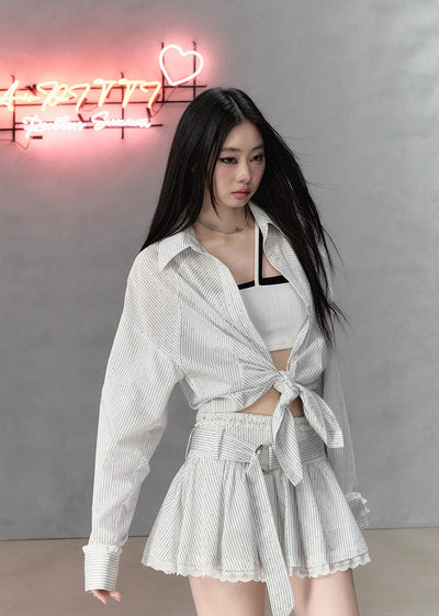 Striped Lace Stitching Design Shirt/Skirt VIA0138