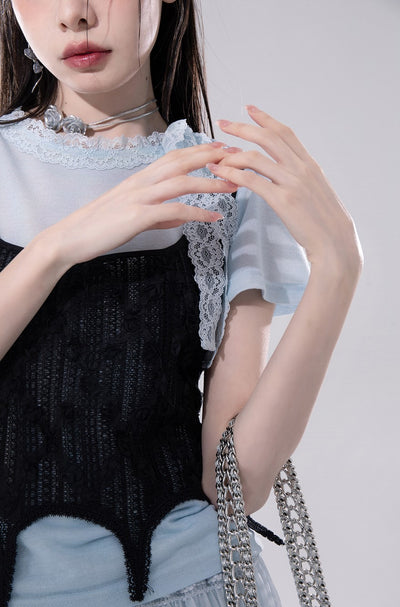 Clear Sky Lace T-shirt+Hollow Vest COT0257
