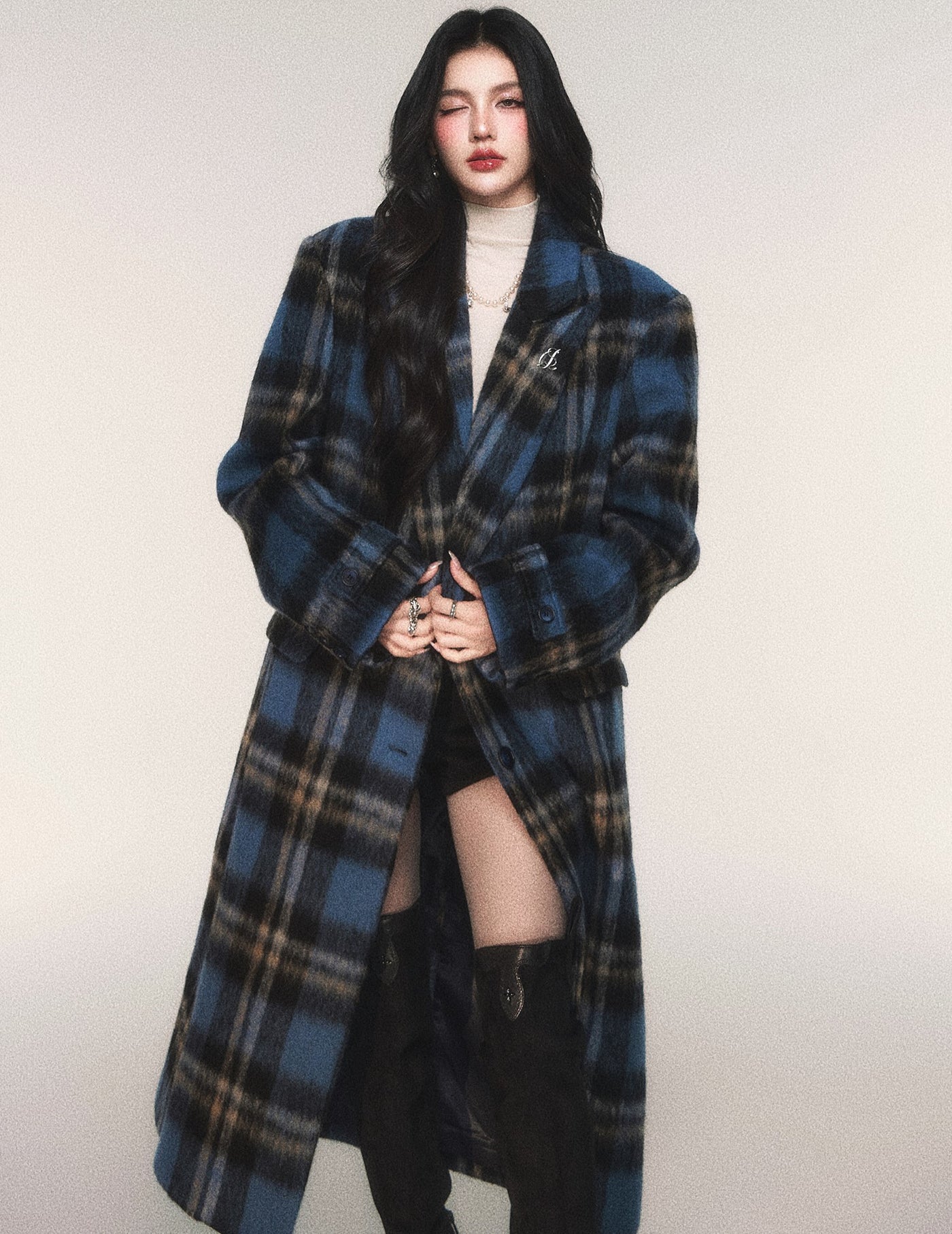 Blue Plaid Long Wool Coat LUL0215