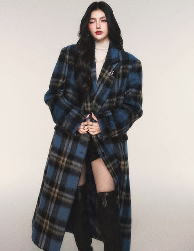 Blue Plaid Long Wool Coat LUL0215