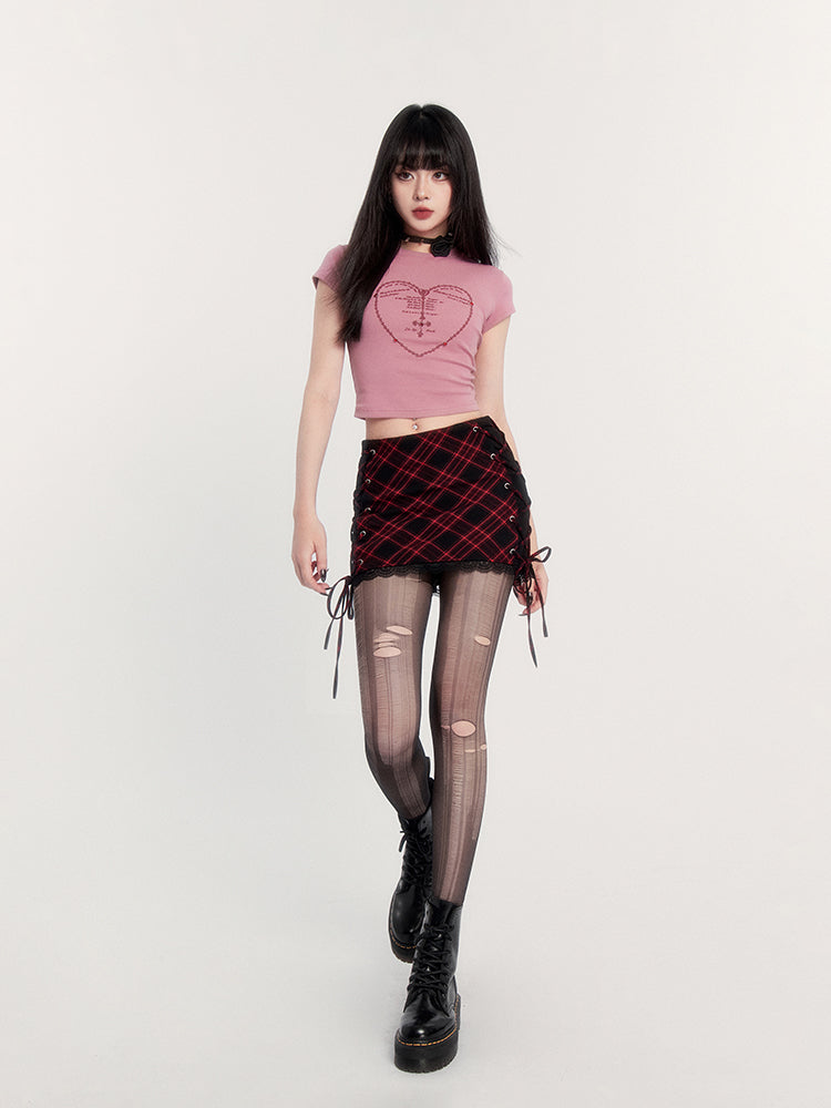 High Waist Plaid Lace Rock Punk Short Skirt VOC0227