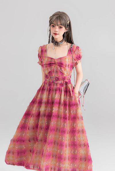 Flying Yarn-dyed Plaid Mid-length Dress KEI0066