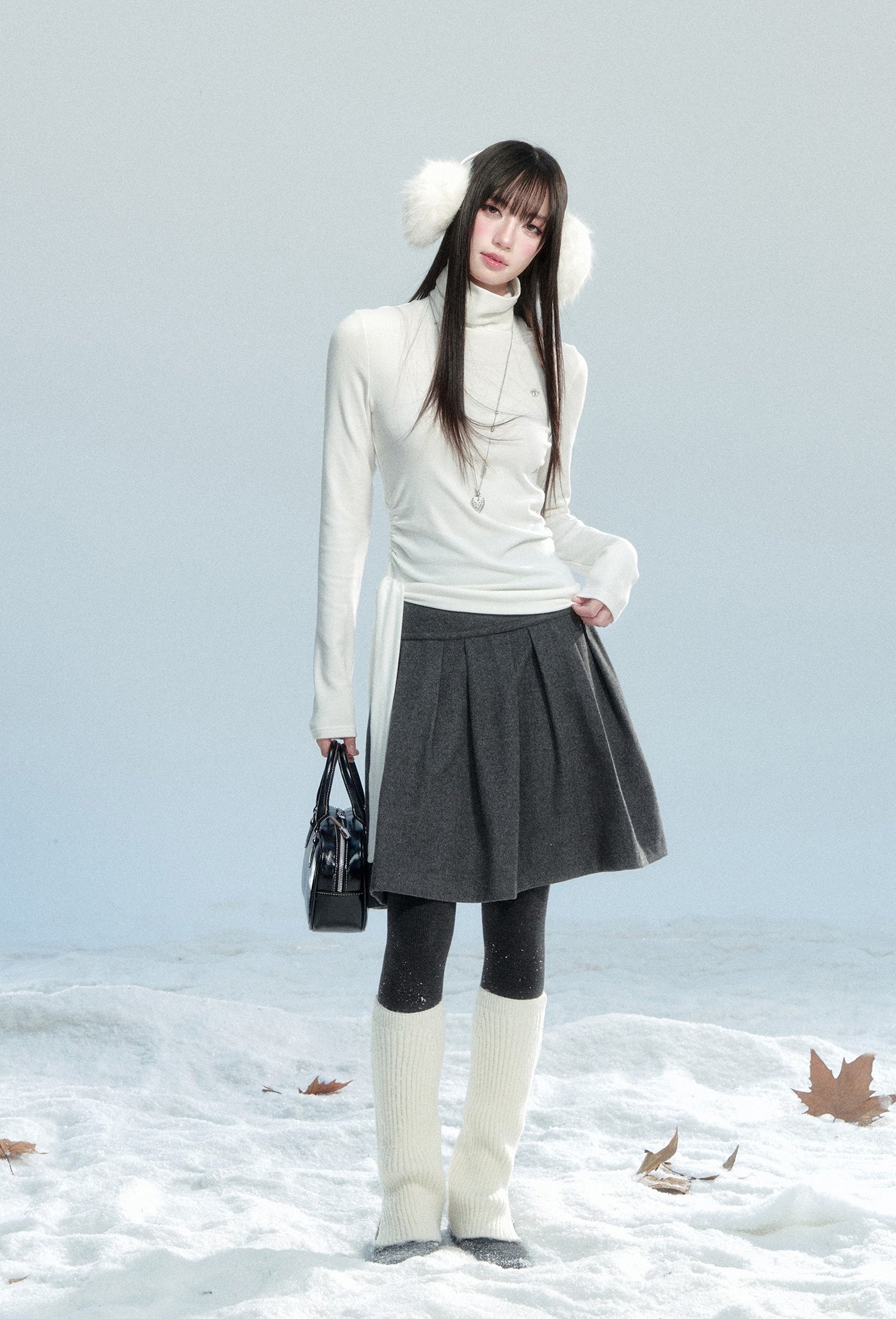 Retro Woolen Midi Pleated Skirt FRA0466