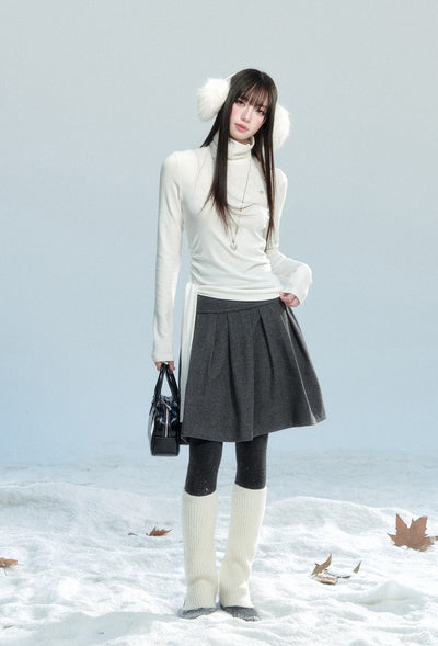 Retro Woolen Midi Pleated Skirt FRA0466