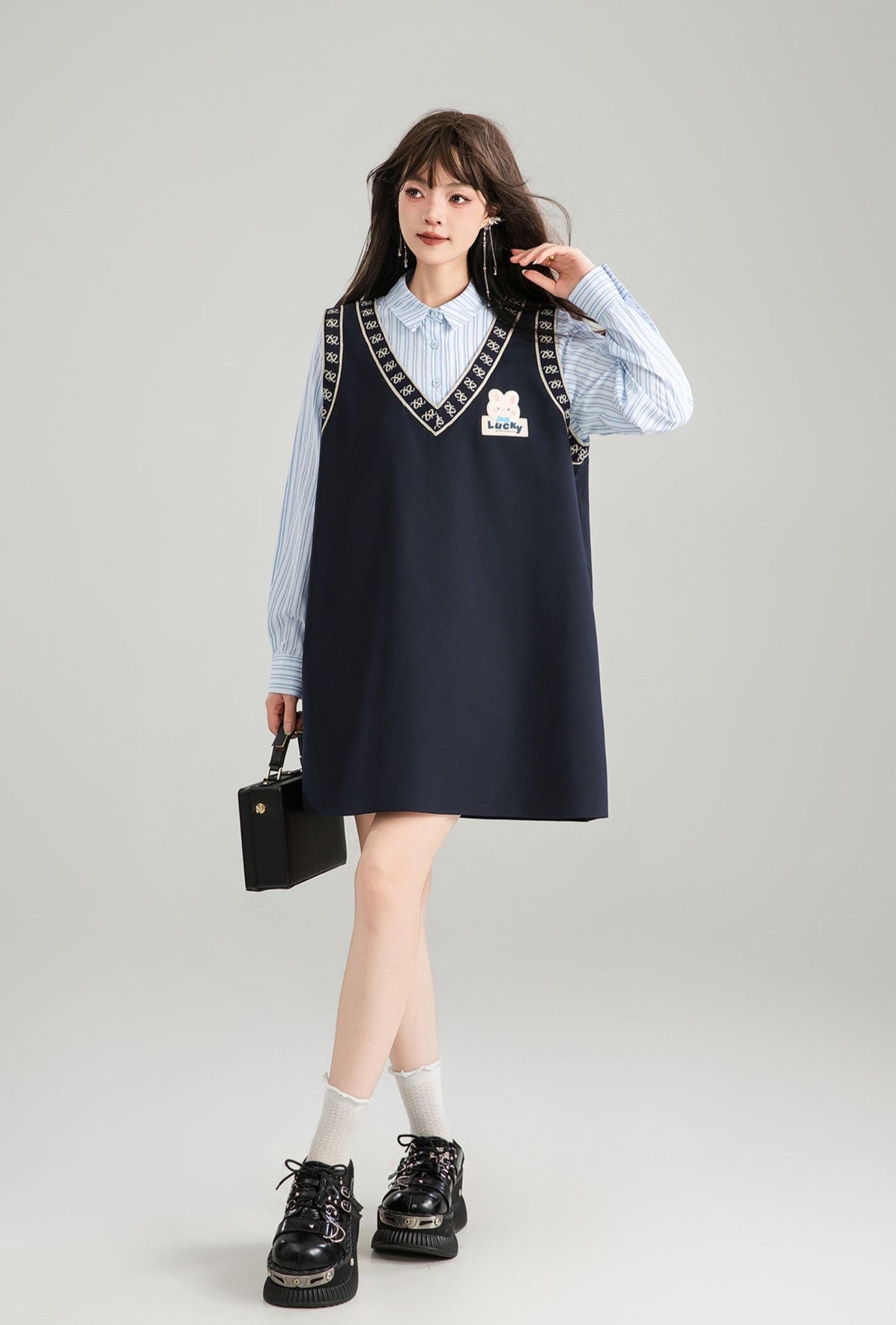 Korean Style Fake Two-piece A-line Dress KEI0166