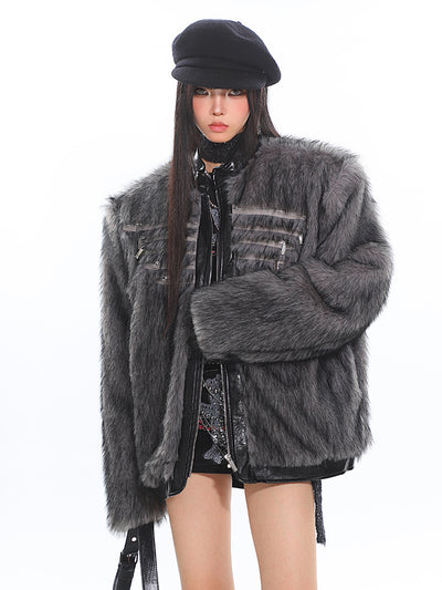 Niche High-end Zipper Design Fur Jacket UNC0198