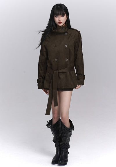 Brown Suede Stand Collar Jacket LAD0247