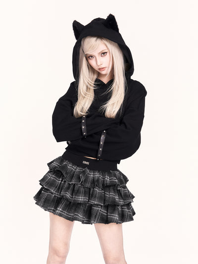 Plush Cat Ear Short Hooded Sweatshirt VOC0467