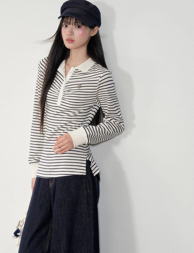 Striped Polo Long-sleeved T-shirt SOO0028