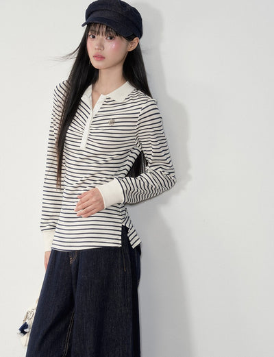 Striped Polo Long-sleeved T-shirt SOO0028