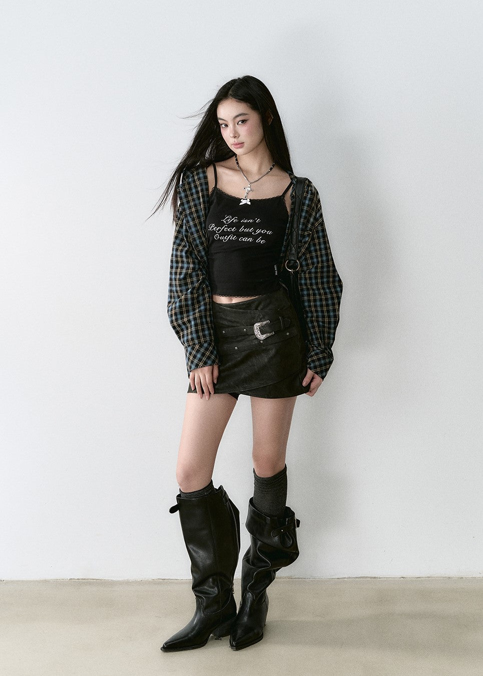 Washed Distressed Hooded Plaid Shirt VIA0166