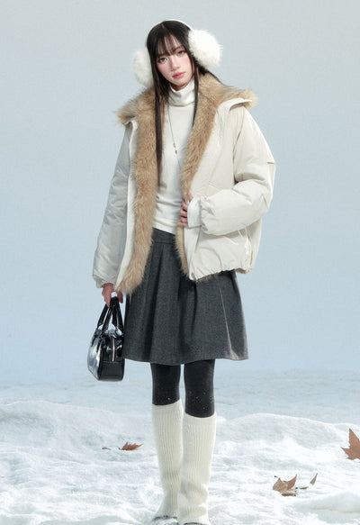 White Eco-friendly Fur Down Jacket FRA0471