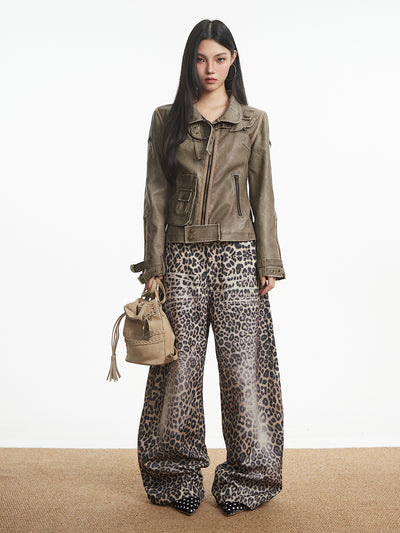 Punk Distressed Leather Workwear Jacket UNC0315