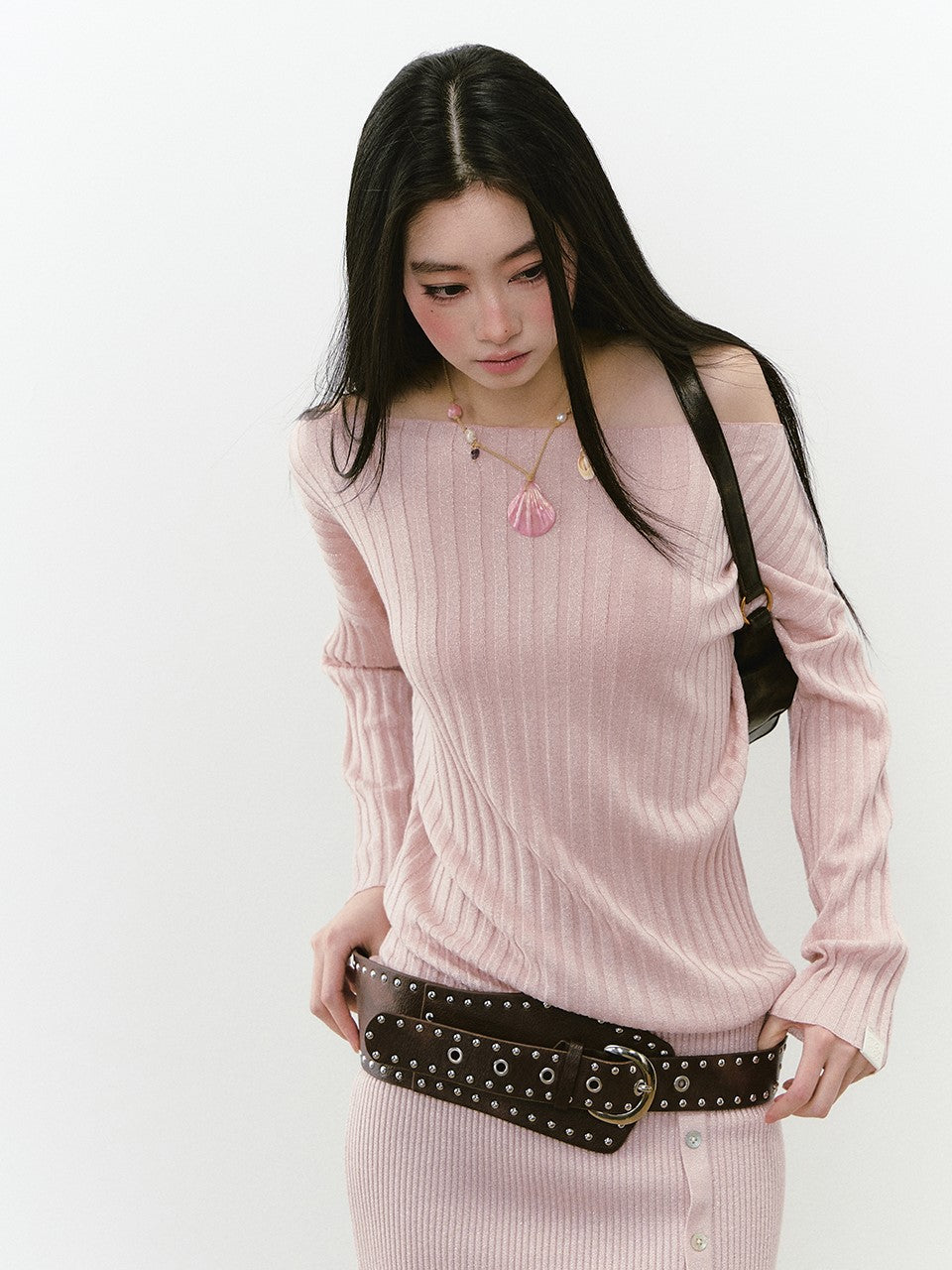 Off Shoulder Button Knitted Dress VIA0267