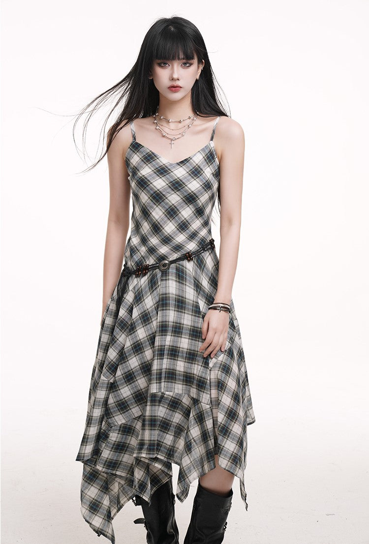 Irregular Plaid Suspender Dress LAD0174