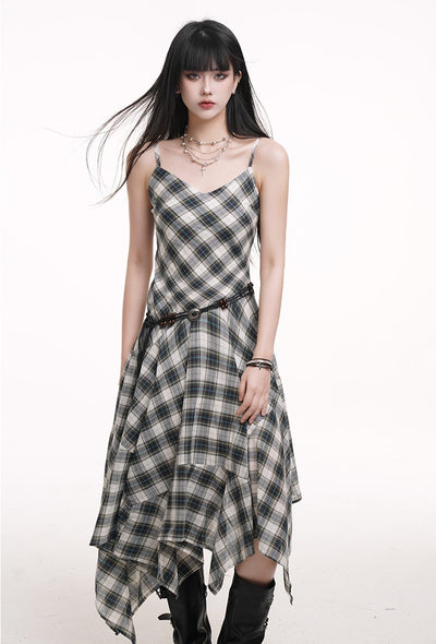 Irregular Plaid Suspender Dress LAD0174