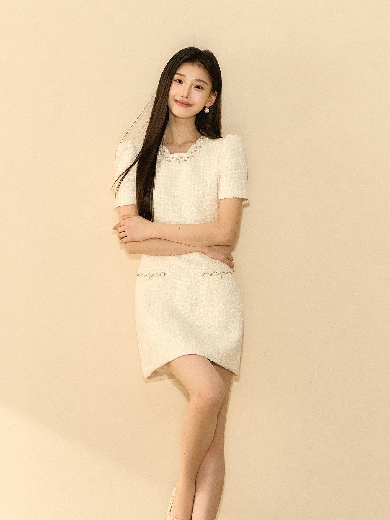 Puff Sleeve A-line Beaded Dress OSH0141