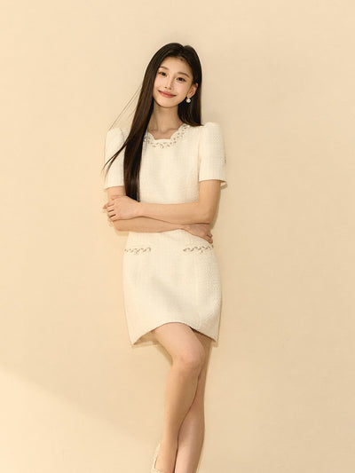Puff Sleeve A-line Beaded Dress OSH0141