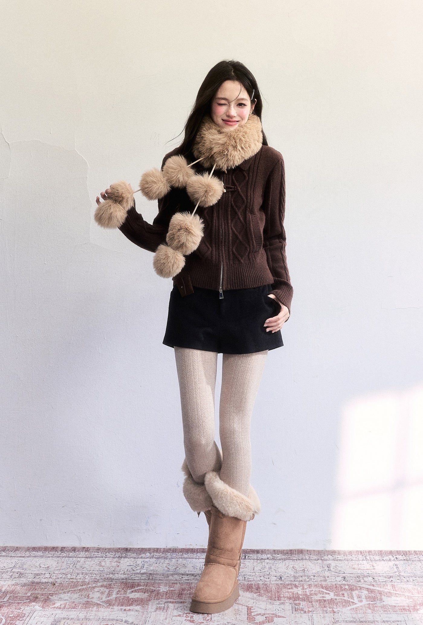 Horn Button Retro Cable Knit Cardigan FRA0498