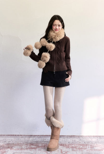 Horn Button Retro Cable Knit Cardigan FRA0498