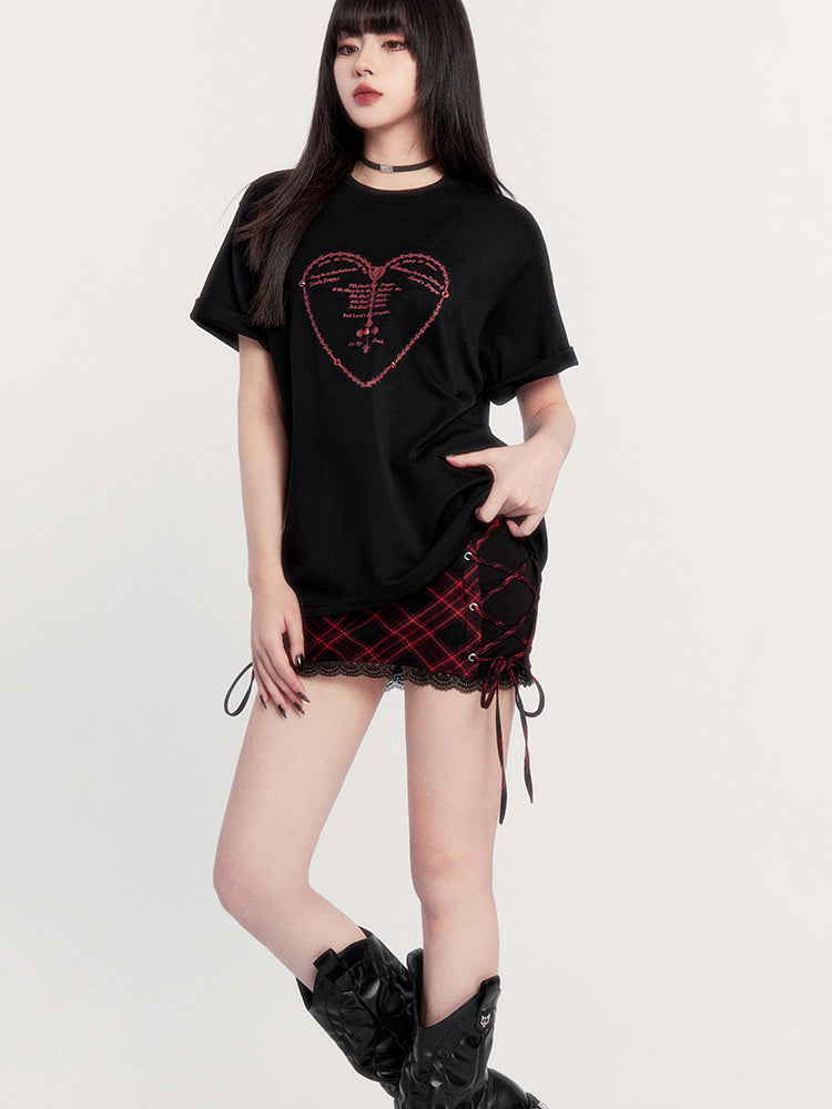 Round Neck Dark Love Printed Loose T-shirt VOC0226