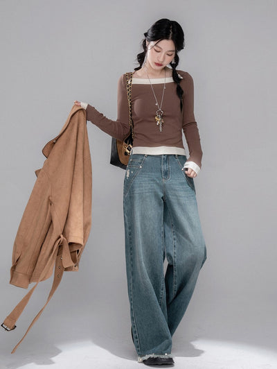 White Milk Coffee Contrast Top+Skirt COT0359