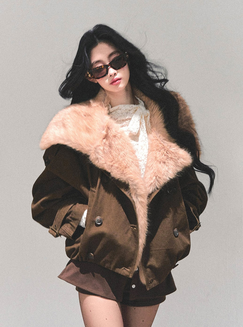 Furry Eco-friendly Large Lapel Jacket DIA0678