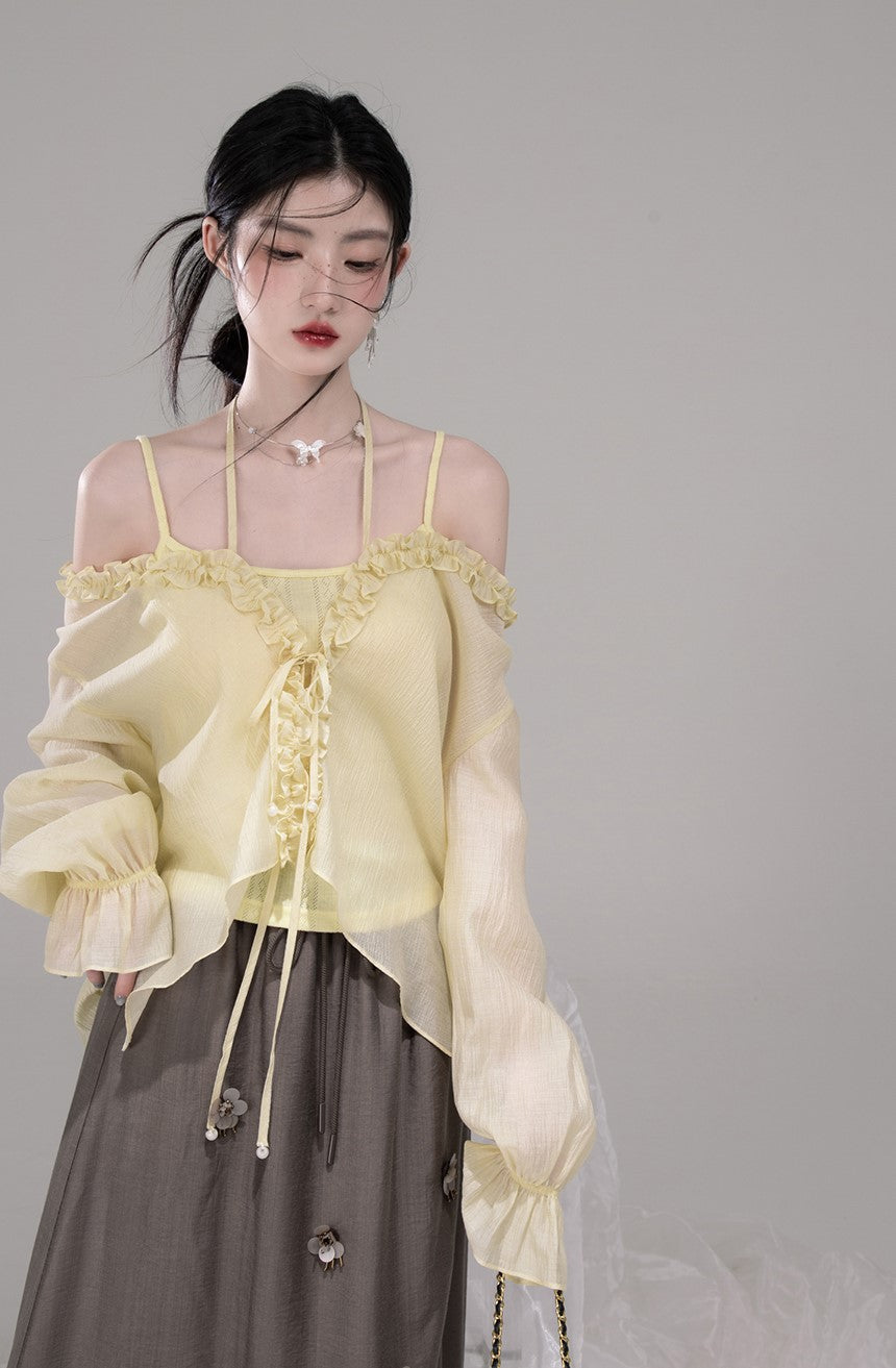 Feather Lemon Yellow Shirt+Camisole COT0307