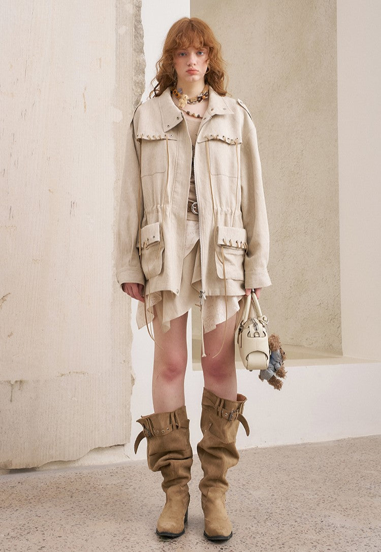 Pocket Drawstring Playful Jacket DID0229