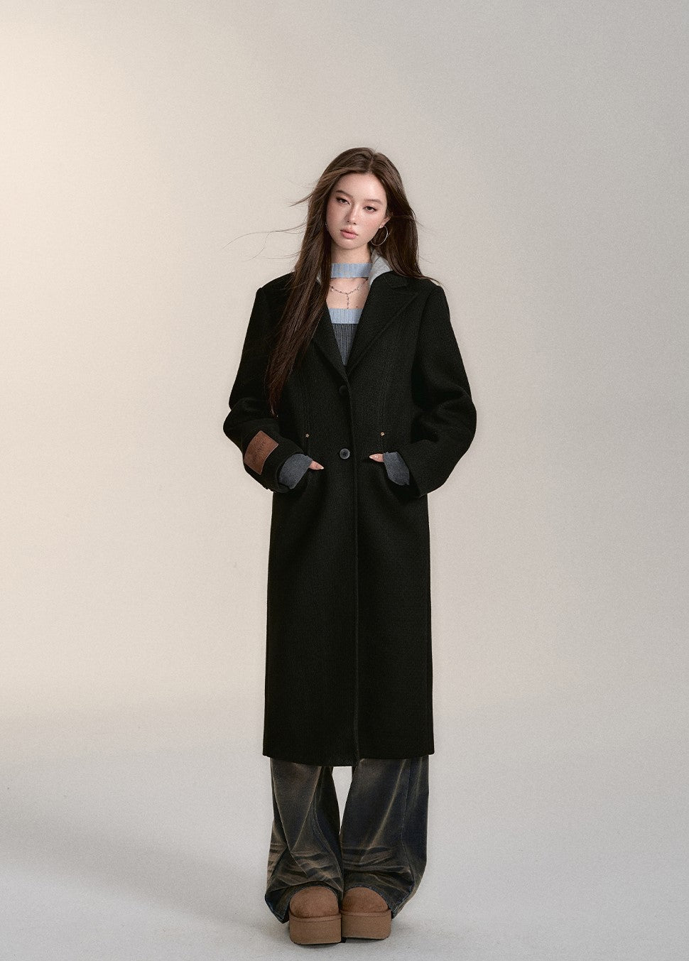 Woolen Hooded Versatile Long Coat VIA0176