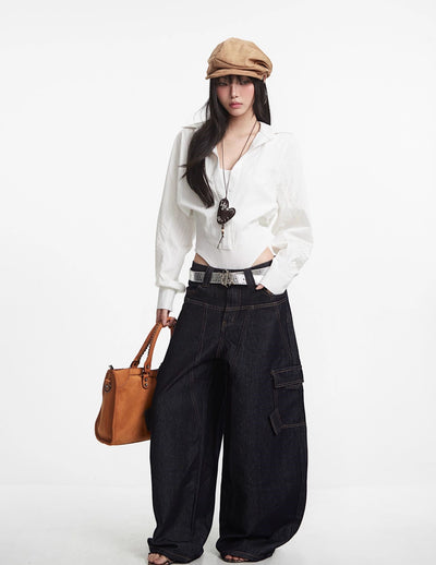 White Fake Two-piece Shirt Jumpsuit UNC0293
