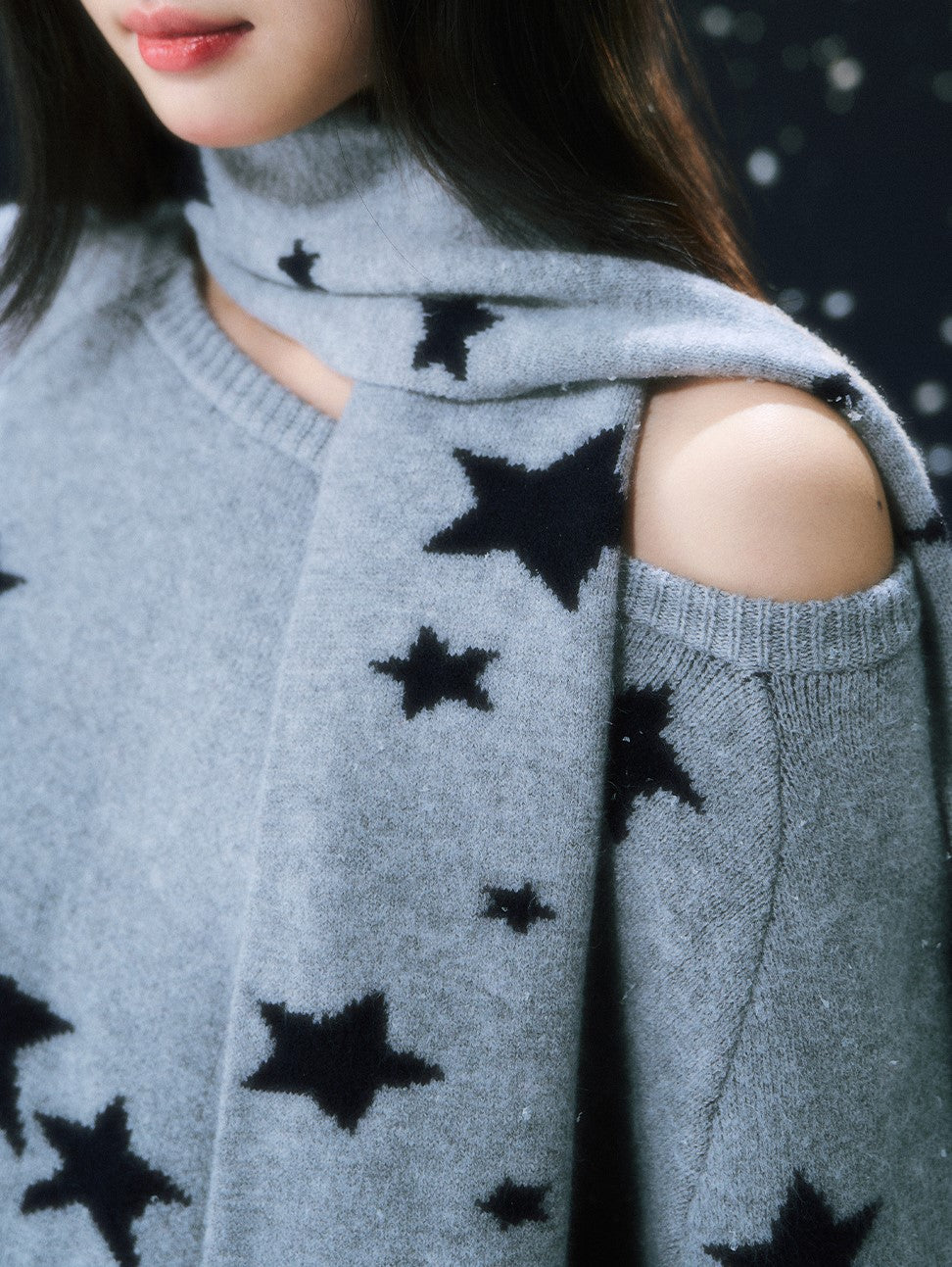 Star Jacquard Off-Shoulder Sweater WEE0105