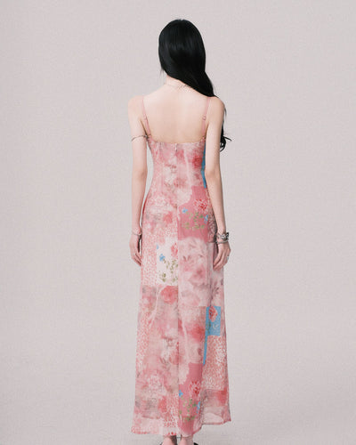 Flower V-neck Printed Suspender Dress LUL0147