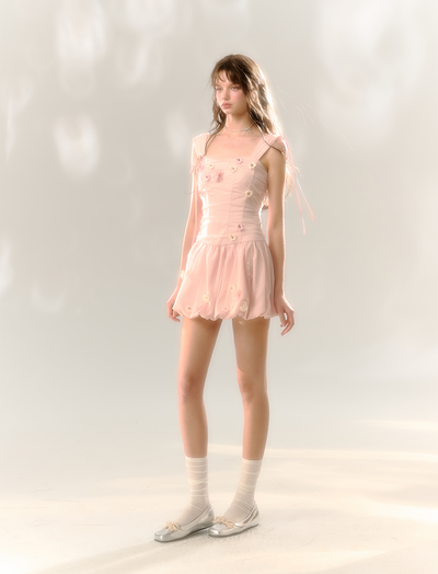 Pink Handmade Flower Suspender Dress SUN0064