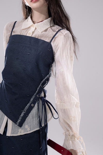 Blue Ripped Suspender Top+Skirt COT0262