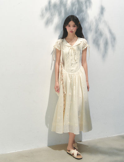 Embroidered Puff Sleeve Shirt Dress SUN0163