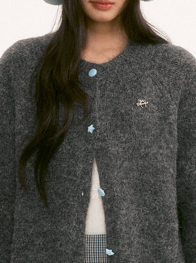 Gray Plush Basic Knit Cardigan WEE0122