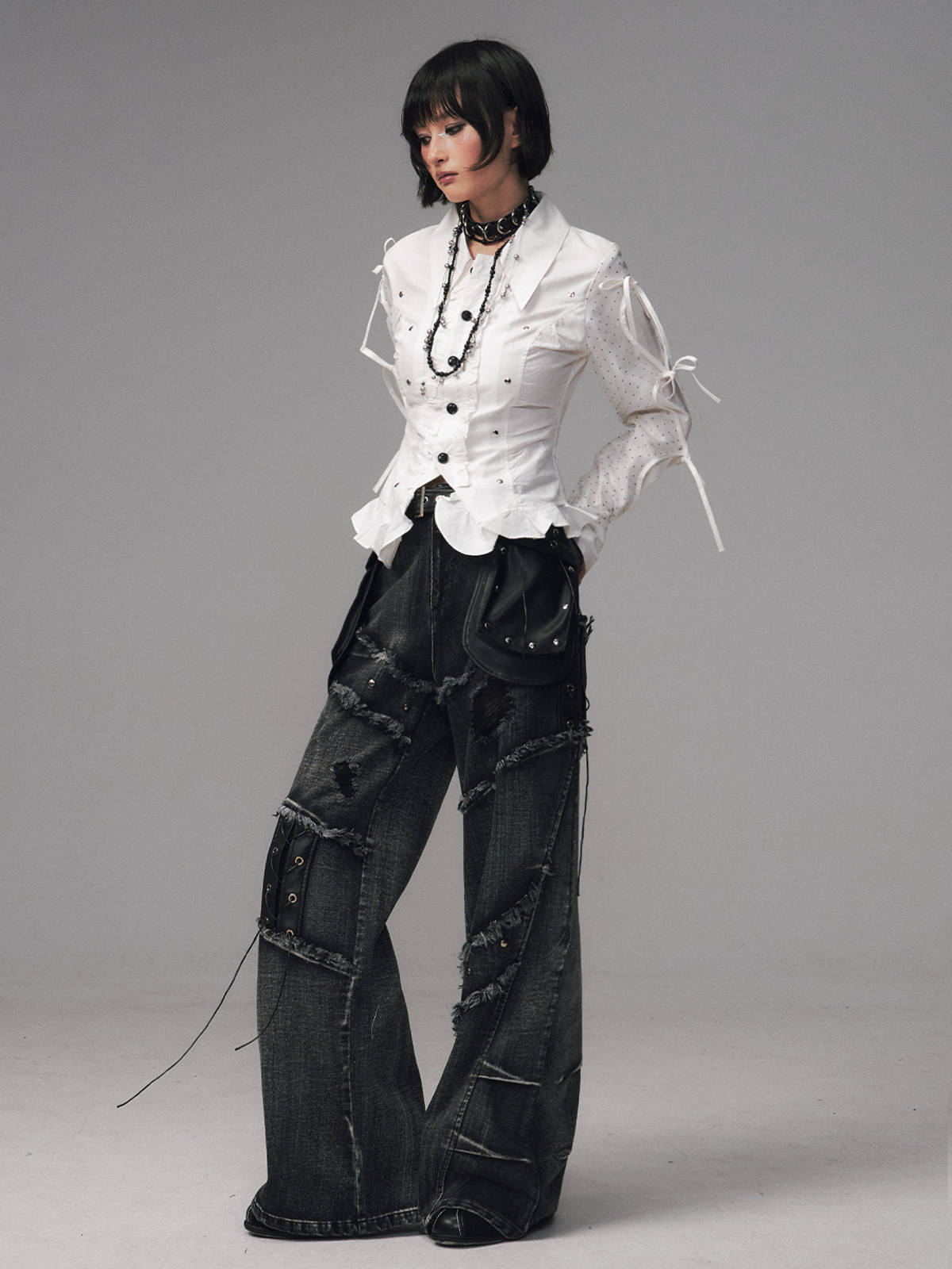 Street Punk Lace-up Studded Jeans FRU0124